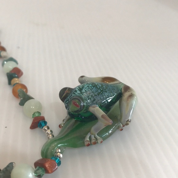Handblown Lampwork Frog Pendant Necklace Sterling - Picture 4 of 8